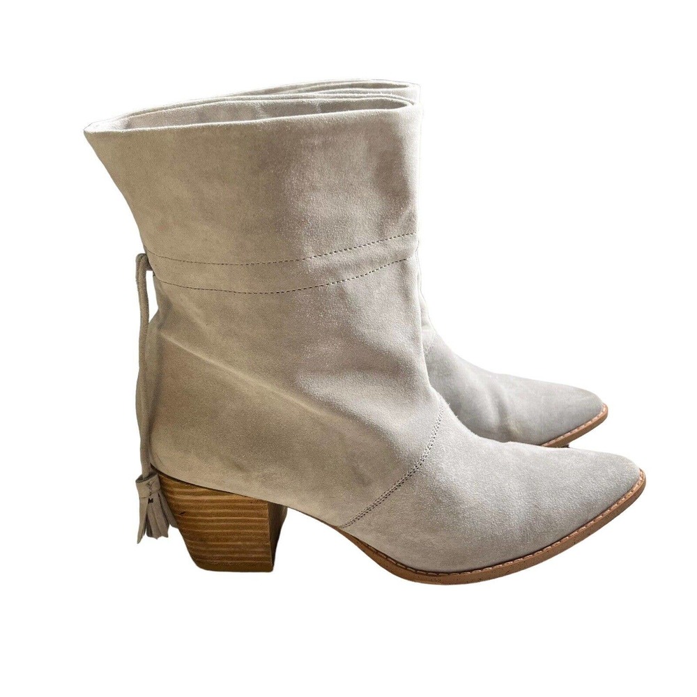 Sole Society Sz 8.5 Adela Bootie Ankle Boot Gray Suede Lace Tassel Pointed Toe